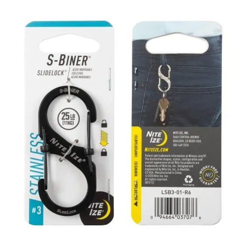 Nite-Ize S-Biner Stainless Steel SlideLock Black #3 - NILSB3-01-R6 