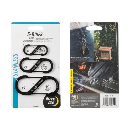 Nite-Ize S-Biner Stainless Steel Dual Carabiner - 3 Pack Black - NISB234-03-01 