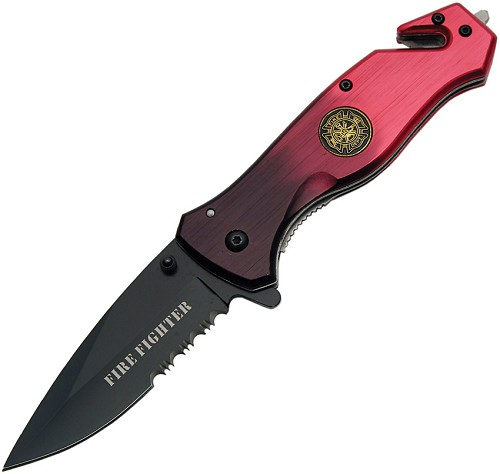 Rite Edge Rescue Linerlock Pocket Knife Spring Assisted Fire - CN300202FF 