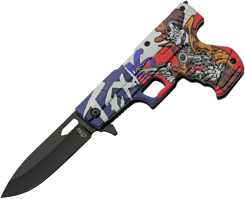 Rite Edge Gun Linerlock Pocket Knife Spring Assisted Texas - CN300227TE 