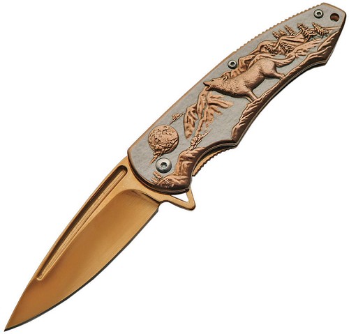 Rite Edge Wolf Framelock Pocket Knife A/O Gold - CN300403GD 