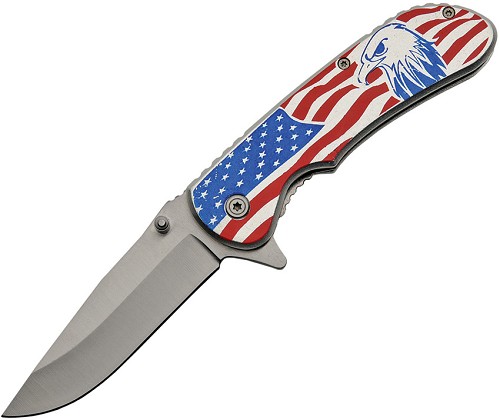 Eagle and Flag Linerlock Pocket Knife Spring Assisted - CN300443 