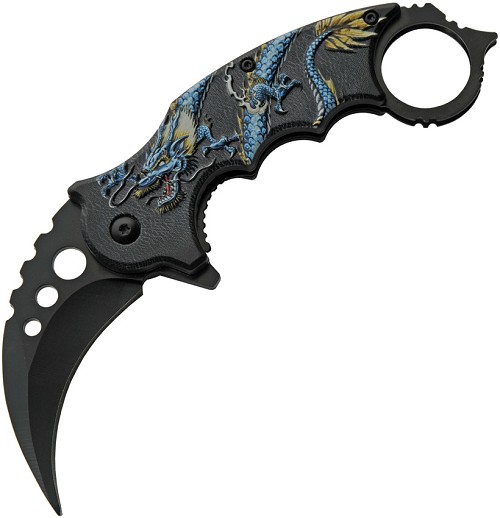 Rite Edge Dragon Linerlock Pocket Knife Spring Assisted Blue - CN300539BL 