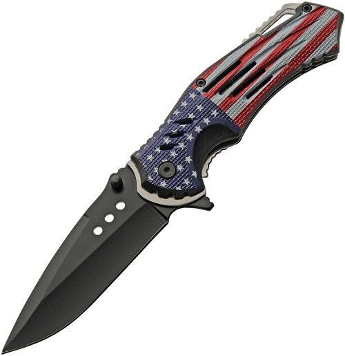 Rite Edge Flag Linerlock Pocket Knife Spring Assisted - CN300552US 