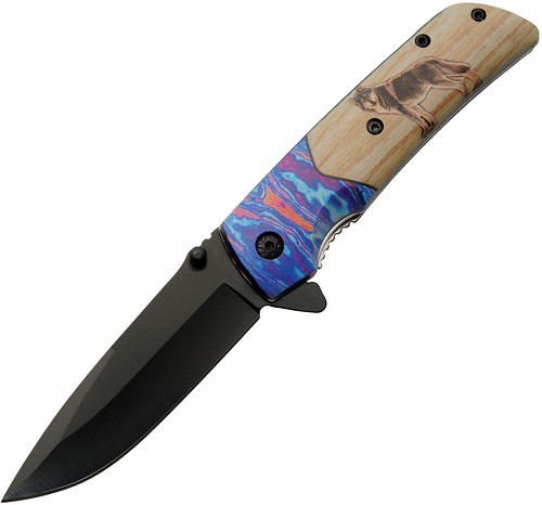 Rite Edge Voodoo Linerlock Pocket Knife Spring Assisted Wolf - CN300564WF 