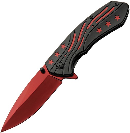 Rite Edge Red Stars Linerlock Pocket Knife Spring Assisted - CN300600RD 