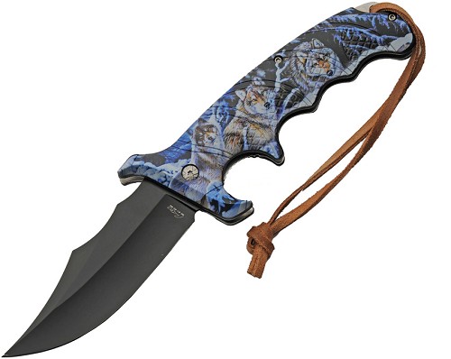 Rite Edge Defender Linerlock Pocket Knife Spring Assisted Wolf - CN300607WF 
