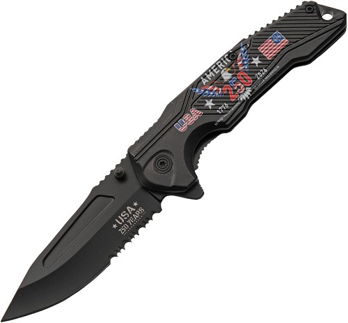Rite Edge 250th Anniversary Linerlock Pocket Knife Spring Assisted Opening Black - CN300615BK 