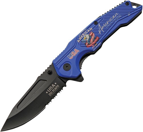 Rite Edge 250th Anniversary Linerlock Pocket Knife Spring Assisted Opening Blue - CN300615BL 