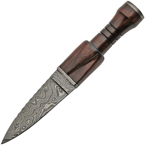 Damascus Steel Sgian Dubh Dagger with Wood Sheath - DM1171 