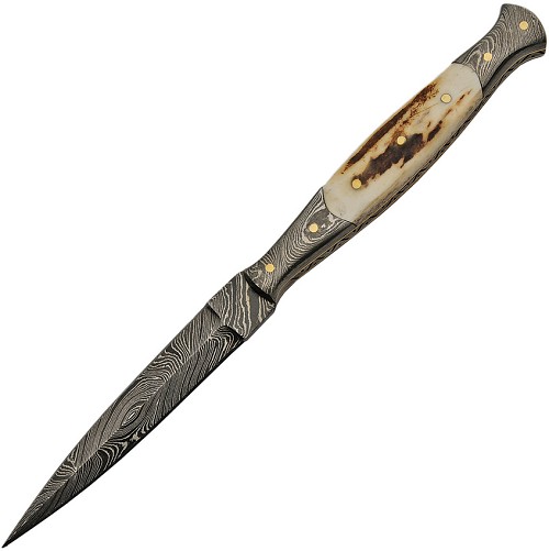 Damascus Steel Slim Fixed Blade Dagger Stag Bone Handles - DM1178 