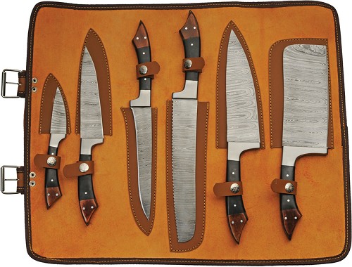 Damascus Set-6 Piece Chef Knives with Roll - DM1378 