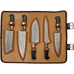 DM1393 Damascus 5 Piece Kitchen Knife Hammered Roll Set 