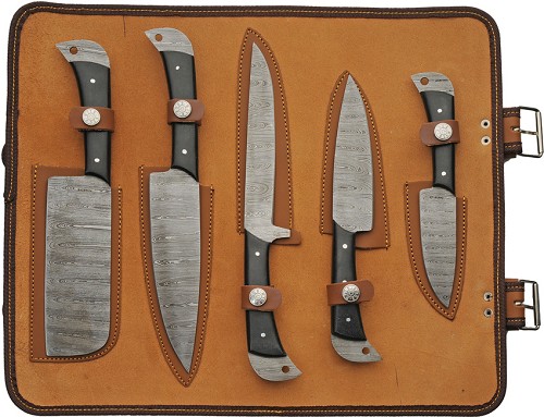 Damascus Kitchen Knife Set with Roll - DM1396 