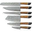 DM1398 Damascus Saddlewood Kitchen Knife Set with Roll 