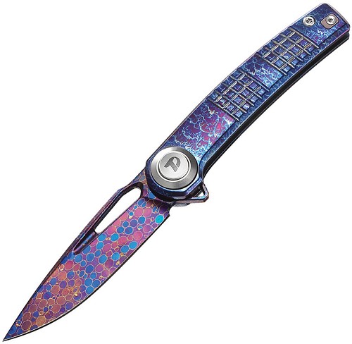 Dreamtech Pivot Button Lock Pocket Knife Titanium Purple Damascus - DTK4129TF 