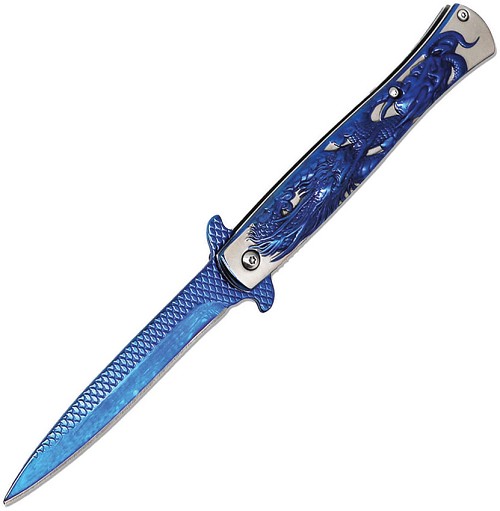 ElitEdge Spring Assisted Opening Stiletto Linerlock Pocket Knife Blue - EE10A112BL 
