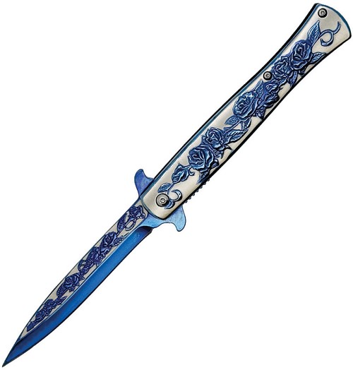 ElitEdge Stiletto Linerlock Pocket Knife Spring Assisted Blue - EE10A119BL 