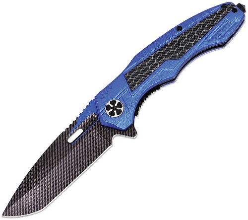ElitEdge Linerlock Pocket Knife Spring Assisted Opening Blue Carbon Fiber - EE10A135BL 