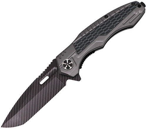 ElitEdge Linerlock Pocket Knife Spring Assisted Opening Gray Carbon Fiber - EE10A135GY 