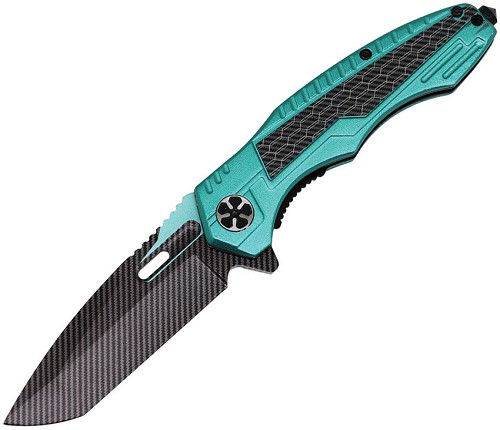 ElitEdge Linerlock Pocket Knife Spring Assisted Opening Teal Carbon Fiber - EE10A135TQ 