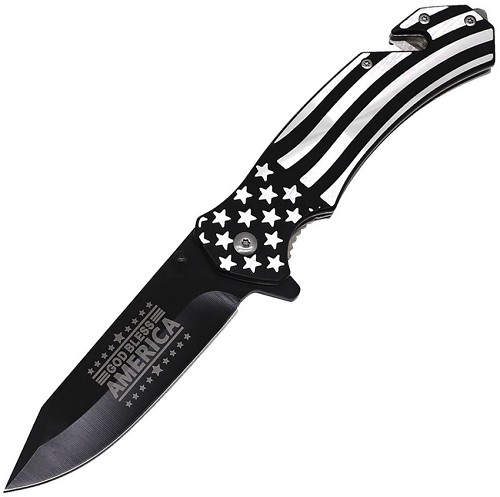 ElitEdge Rescue Linerlock Pocket Knife Spring Assisted Opening God Bless America - EE10A144SFB 