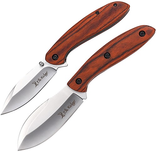 Elk Ridge Fixed Blade Skinner & Linerlock Pocket Knife Combo Brown - ERSET111BN 