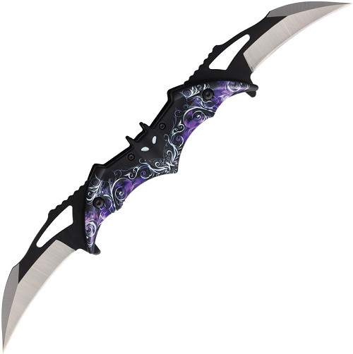 Falcon Bat Dual Linerlock Pocket Knife Spring Assisted Opening Purple - FLNFD10973 