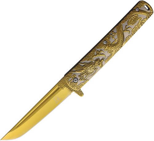 Falcon Dragon Linerlock Pocket Knife Spring Assisted Opening Gold - FLNKS3024GD 