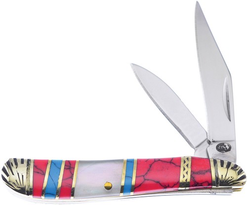 Frost Cutlery Silverhorse Stoneworks Peanut Pocket Knife Blue Turquoise - FSHS107RBW 