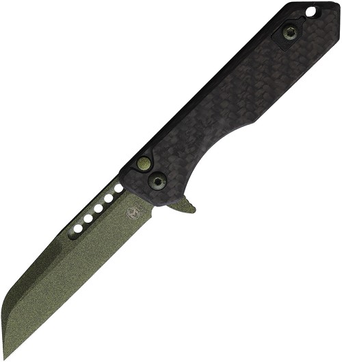 Heretic Jinn Button Lock Pocket Knife Green Carbon Fiber - H213MGCF 