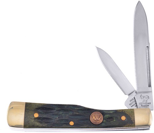 Hen & Rooster Gun Stock Pocket Knife Antique Green Bone - HRI162AGB 
