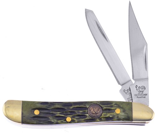 Hen & Rooster Peanut Pocket Knife Antique Green Bone - HRI402AGB 