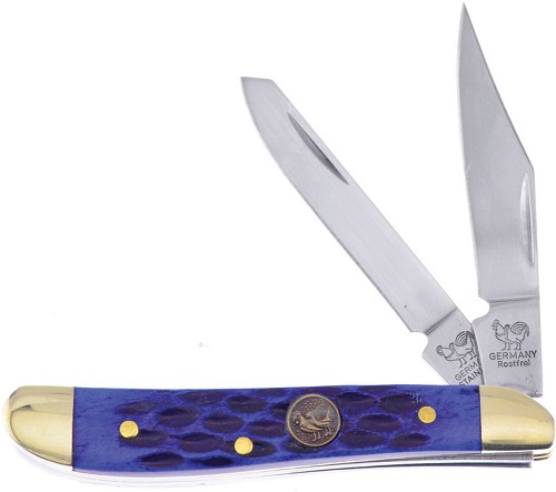 Hen & Rooster Peanut Pocket Knife Blue Pick Bone - HRI402BLPB 