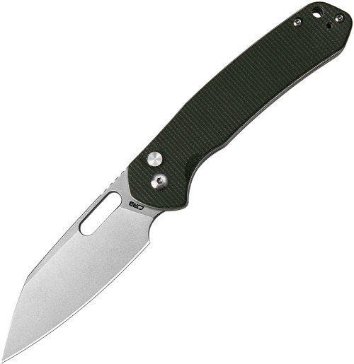 CJRB Pyrite Button Lock Pocket Knife Green Micarta - J1925AMGN 