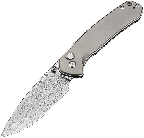CJRB Pyrite Button Lock Pocket Knife Titanium Damascus - J1925LTDM 