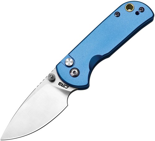 CJRB Miniature Button Lock Pocket Knife Pyrite Blue Aluminium AR - J1934BU 