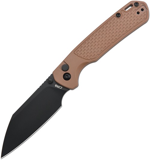 CJRB Pyrite Light Button Lock Pocket Knife Brown - J1945BBN 