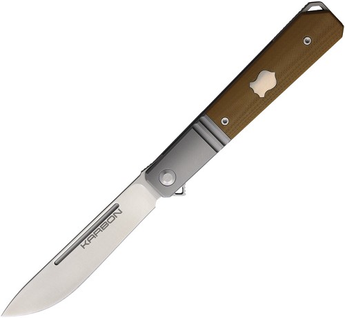 KARBON Flatline Framelock Pocket Knife Tan G10 154CM - KARB113 