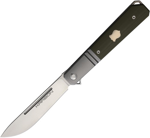 KARBON Flatline Framelock Pocket Knife OD Green G10 154CM - KARB114 