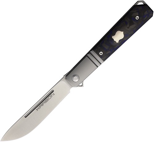 KARBON Flatline Framelock Pocket Knife Blue/Black Carbon Fiber - KARB116 