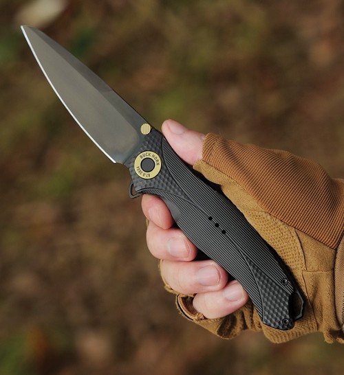 KARBON Buck Horn Framelock Pocket Knife Aluminum Black - KARB120 