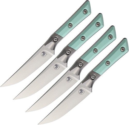 Microtech 4.5 Inch Steak Knife Set Stonewash Caribbean Blue - MCT3600B10SETCA 