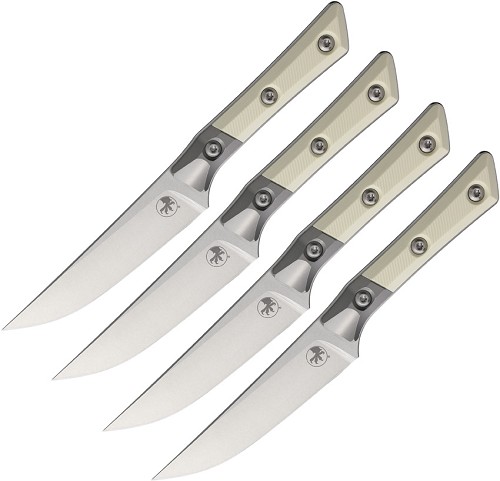 Microtech 4.5 Inch Steak Knife Set Stonewash Ivory G10 - MCT3600B10SETIV 