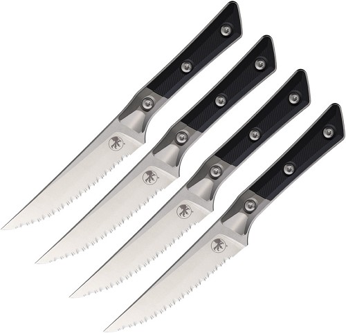 Microtech 4.5 Inch Steak Knife Set Stonewash Black G10 - MCT3600B12SETBK 