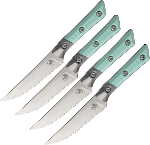 Microtech 4.5 Inch Steak Knife Set Stonewash Caribbean - MCT3600B12SETCA 