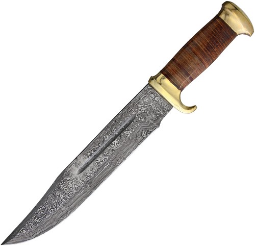 Marbles Damascus Bowie Knife Stacked Leather - MR586 