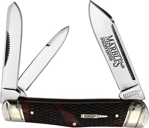 Marbles Whittler Pocket Knife Brown Checkered Bone - MR681 