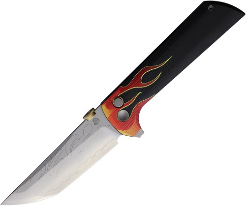North Mountain Blade Chop 2 Button Lock Pocket Knife Flames - NMB2406HR 