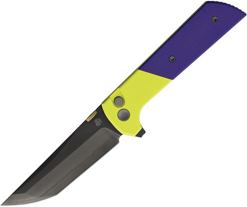 North Mountain Blade Chop 2 Button Lock Pocket Knife Purple Yellow - NMB2407PRGRD 